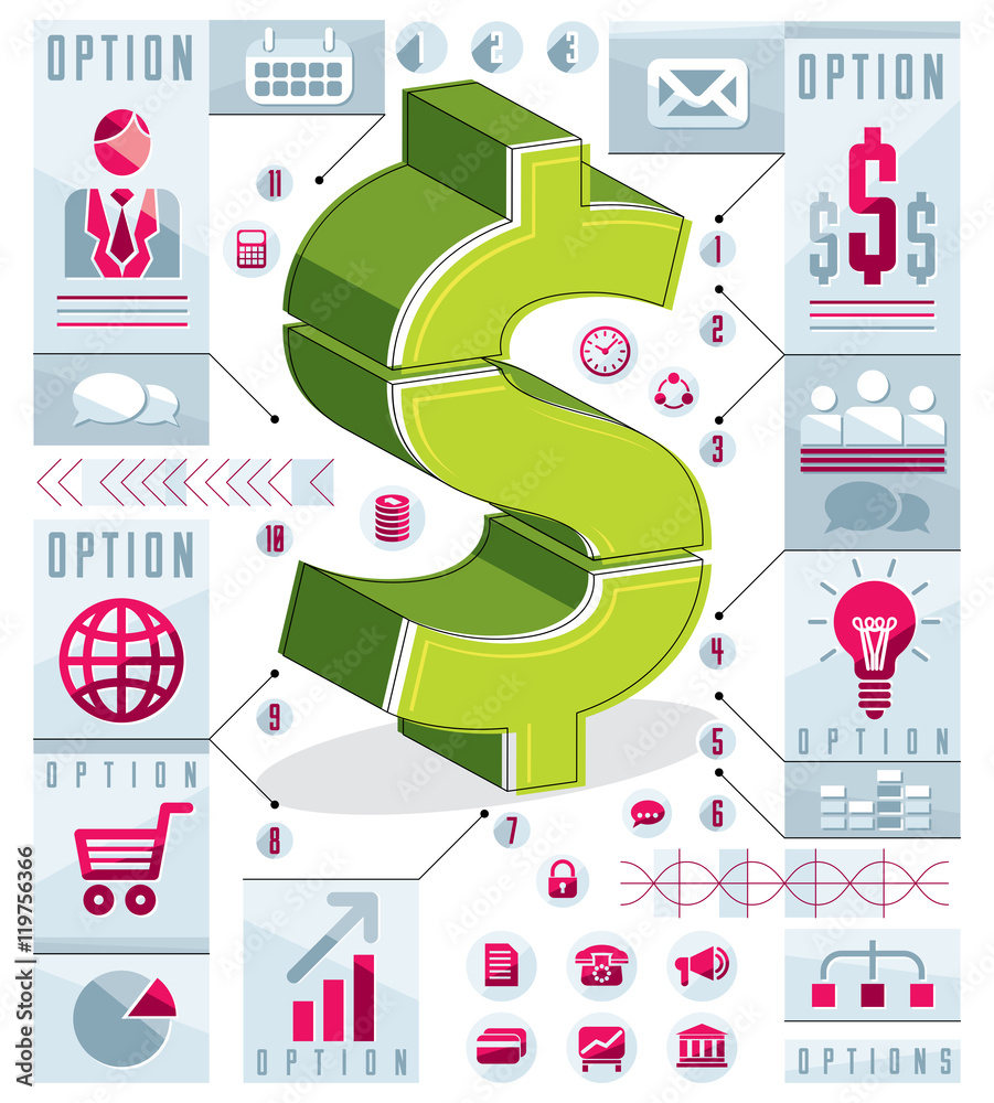 Creative infographics elements composition, layered dollar sign