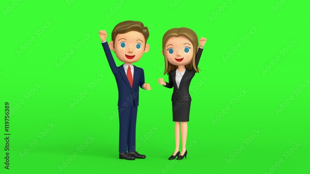 3D animation - Animation of two businessmen shaking hands. (green back type)