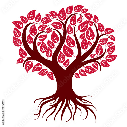 Vector art illustration of branchy tree with strong roots. Tree