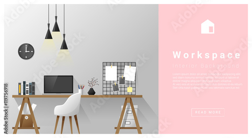 Interior design Modern workspace background , vector, illustration