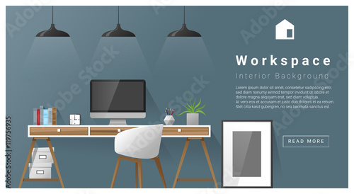 Interior design Modern workspace background , vector, illustration