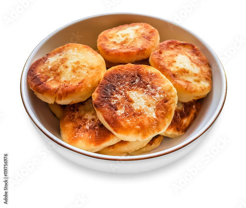 Cottage cheese pancakes on a plate.