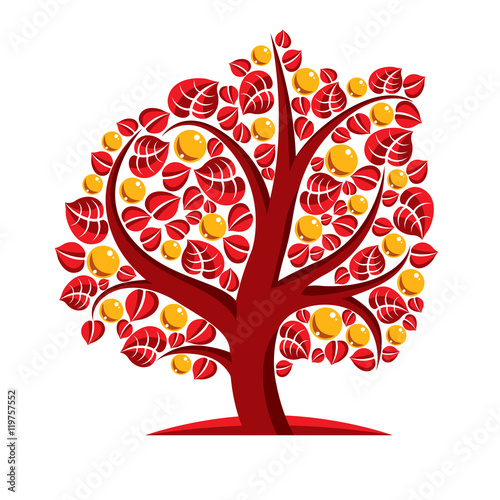 Art vector illustration of tree with orange leaves, autumn seaso