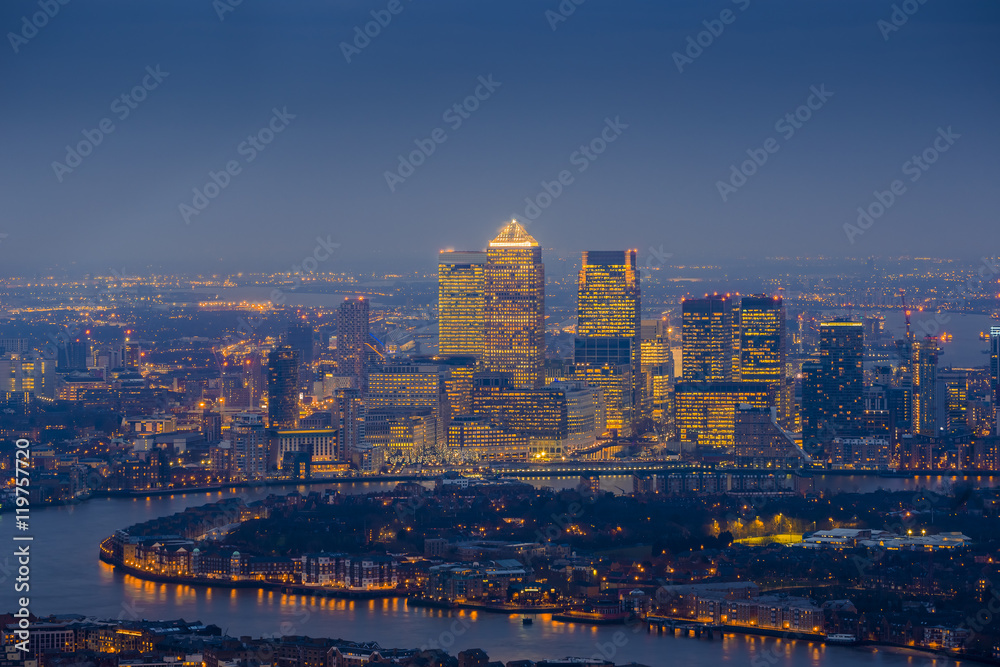 London, England - Panoramic skyline view of east London with the