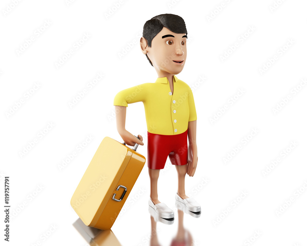 3d Man with a suitcase goes on vacation. 3d Man with a suitcase goes on vacation.