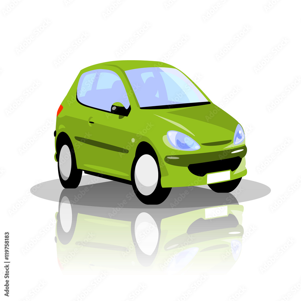 Car automobile vehicule transport auto green funny small vector infographic icon (illustration petite voiture verte vecteur vectoriel)