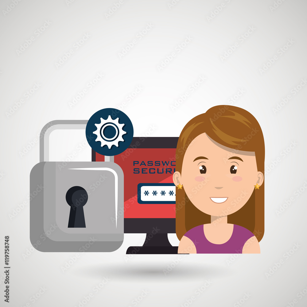 woman pc password app vector illustration design woman pc password app vector illustration design