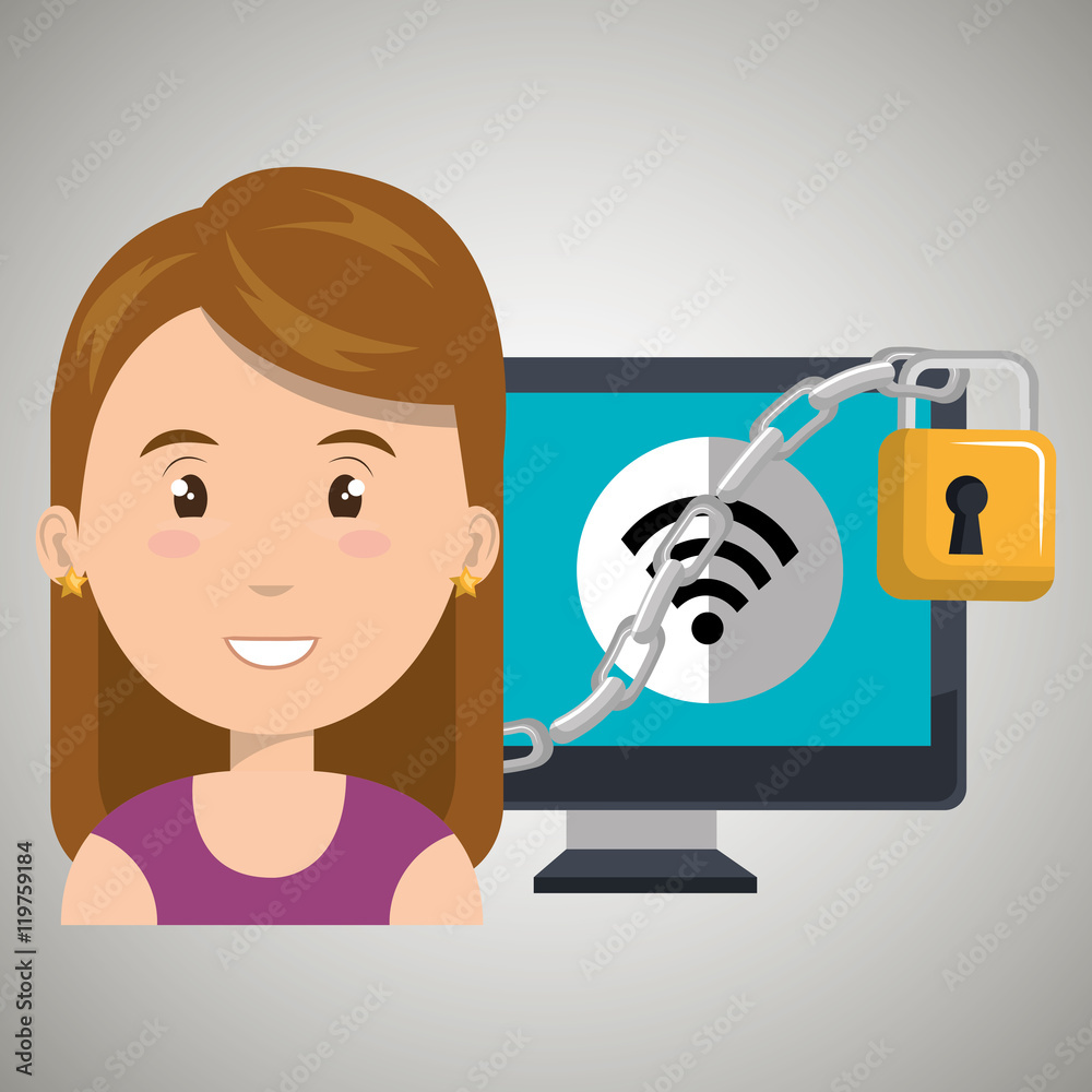 woman computer padlock vector illustration design eps 10 woman computer padlock vector illustration design eps 10