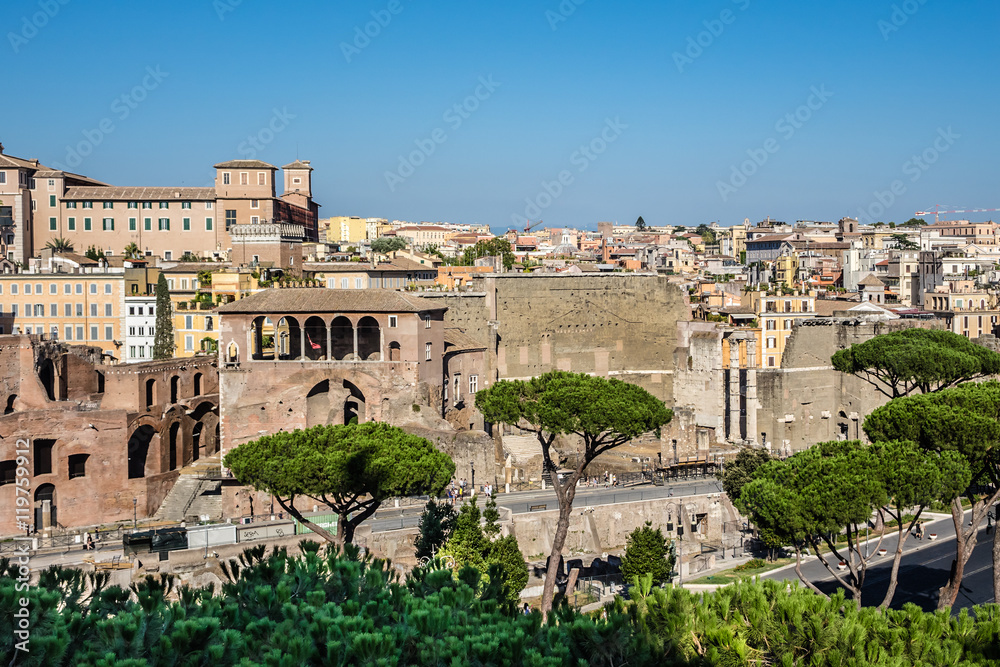 View of Imperial Fora (Fori Imperiali). Rome. Italy.