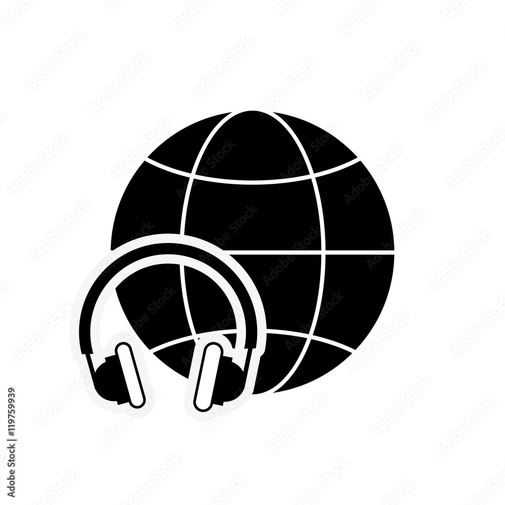 Fototapeta premium flat design earth globe diagram and headphones icon vector illustration
