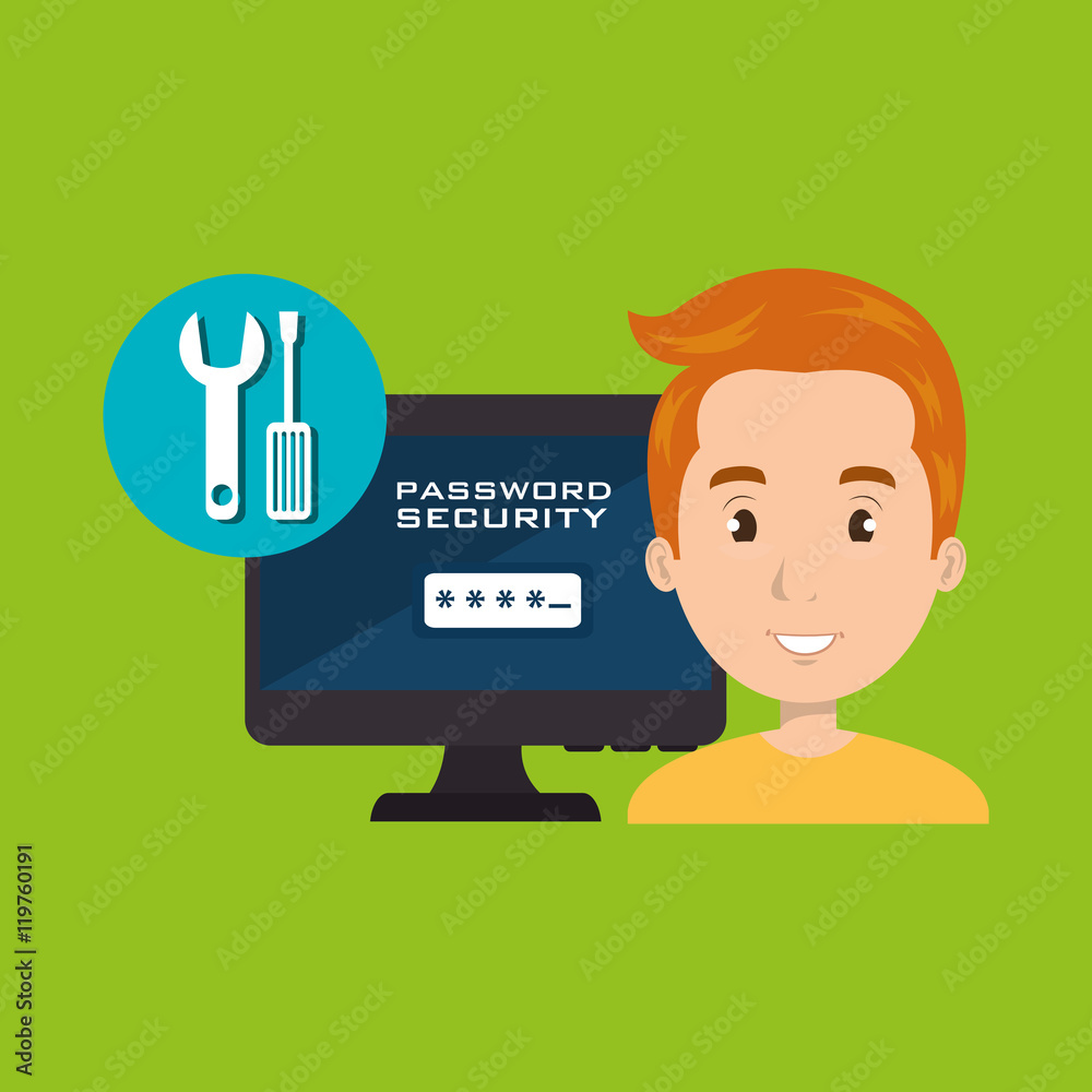 man pc password vector illustration eps 10 man pc password vector illustration eps 10