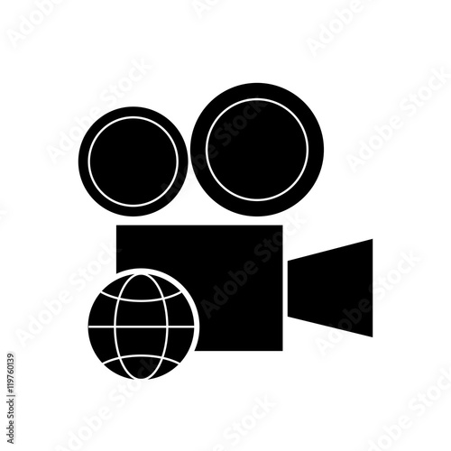 flat design film projector and earth globe diagram icon vector illustration