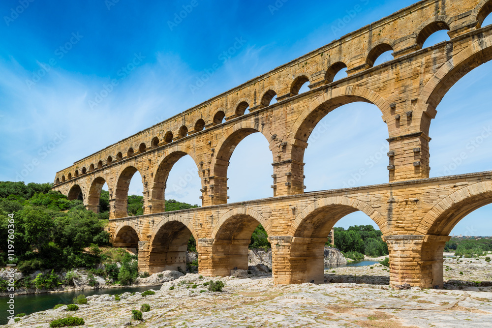 Ancient aqueduct Pont Du Gard in Southern France