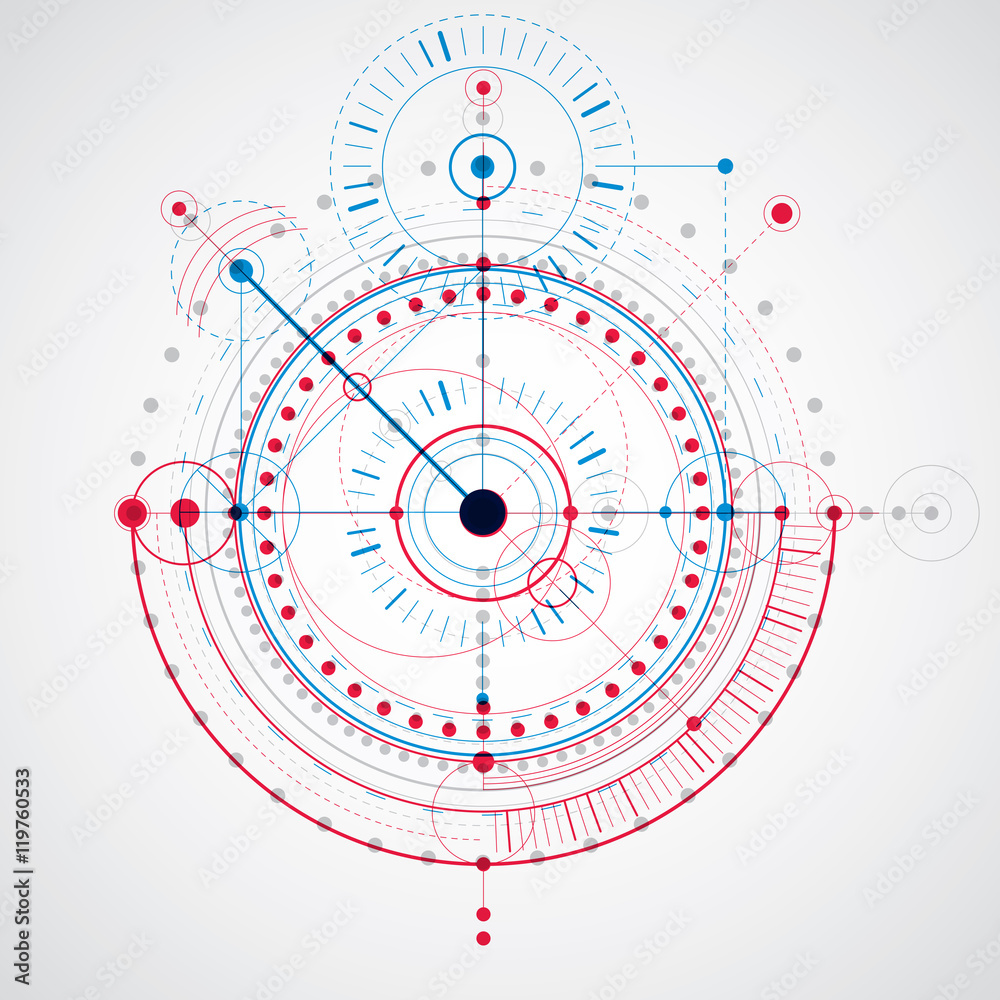 Technical drawing made using dashed lines and geometric circles. Technical drawing made using dashed lines and geometric circles.
