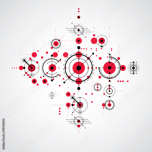 Vector Bauhaus red abstract background made with grid and overla photo