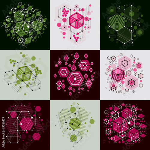 Set of vector abstract backgrounds created in Bauhaus retro styl