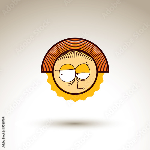 Vector graphic art drawing of kid face, hand drawn cute girl wit