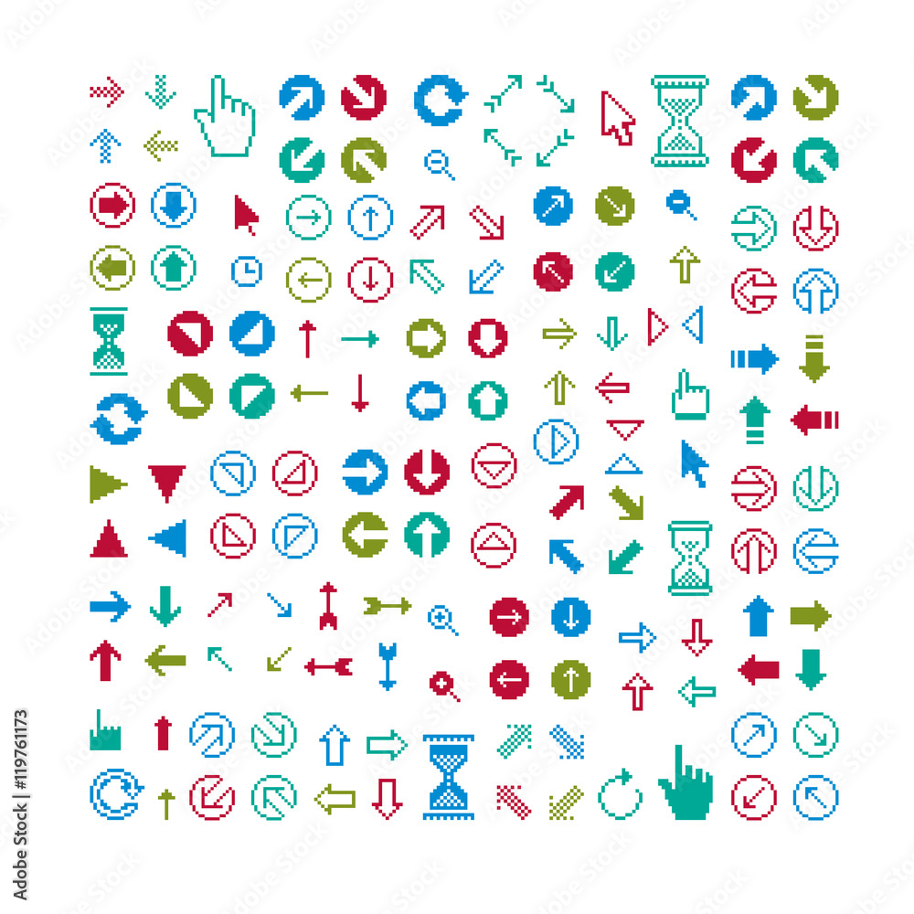 Set of vector retro cursor signs made in pixel art style. Simpli Set of vector retro cursor signs made in pixel art style. Simpli