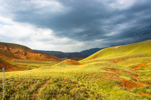 Beautiful mountain landscape in the Aeolian mountains, Kyrgyzsta