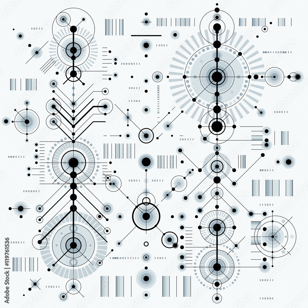 Technical drawing with dashed lines and geometric shapes, vector Stock ...