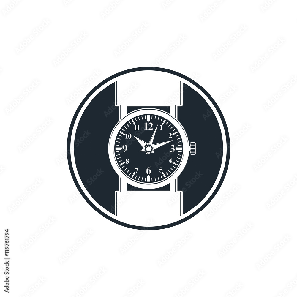 Graphic pocket watch illustration. Wristwatch with dial and an h Stock