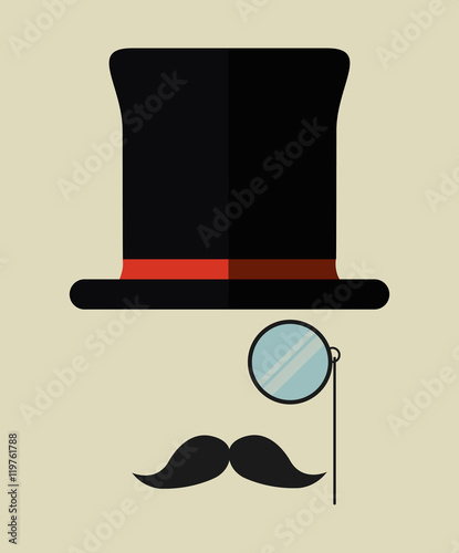 hat lupe glass mustache male accesory hipster old antiwue con. Colorful design. Vector illustration photo