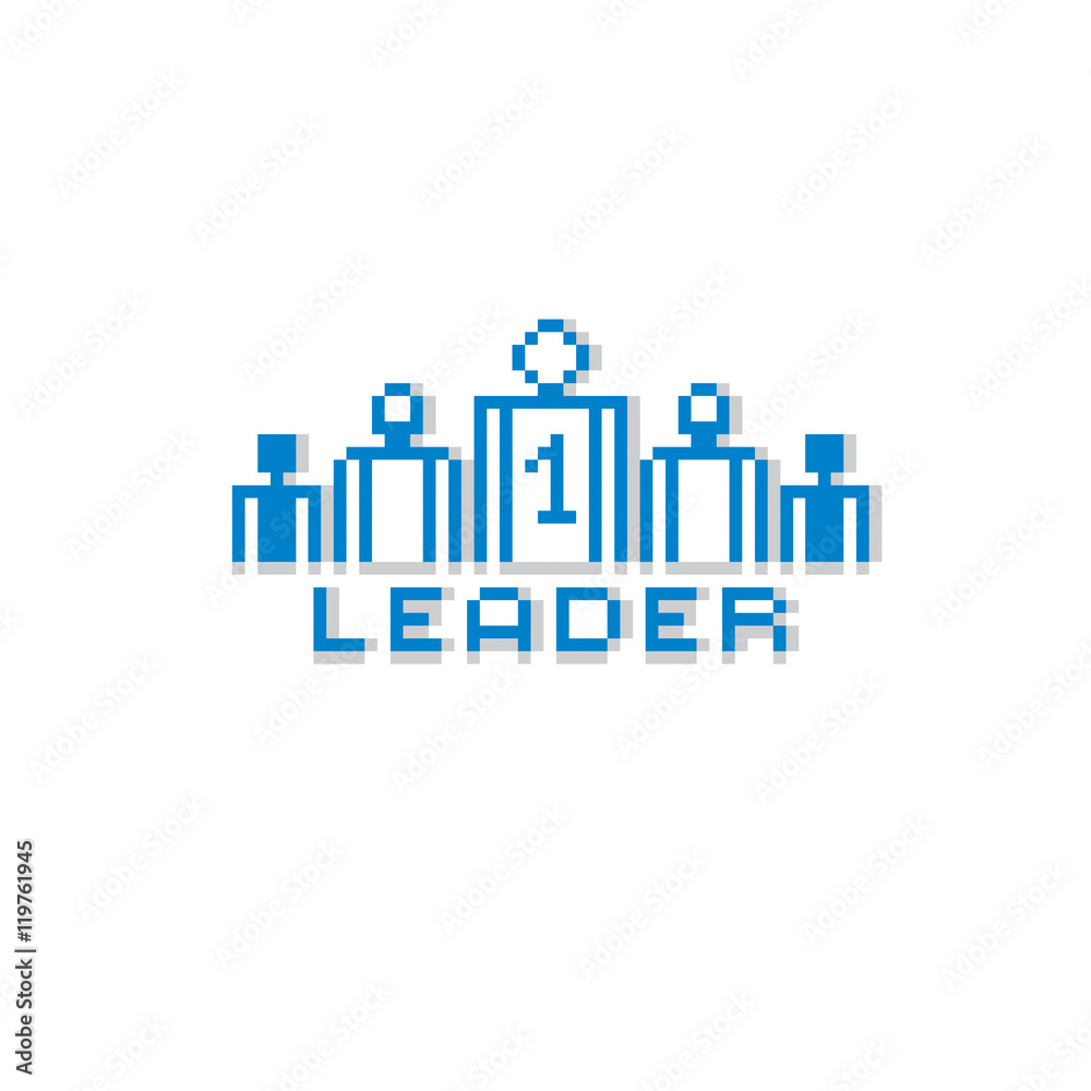 Vector retro sign made in pixel art style. Leadership and teamwo