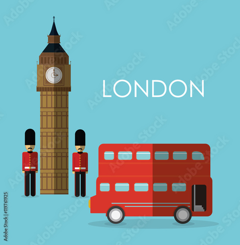 bus big ben soldier london england landmark patriotic british culture icon. Colorful design. Vector illustration
