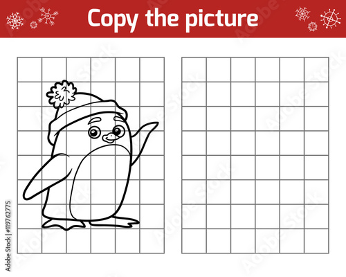 Copy the picture. Christmas character, little penguin