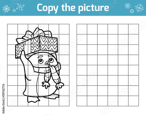 Copy the picture. Christmas character, little penguin