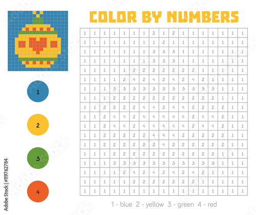 Color by number with numbered squares, Christmas tree ball