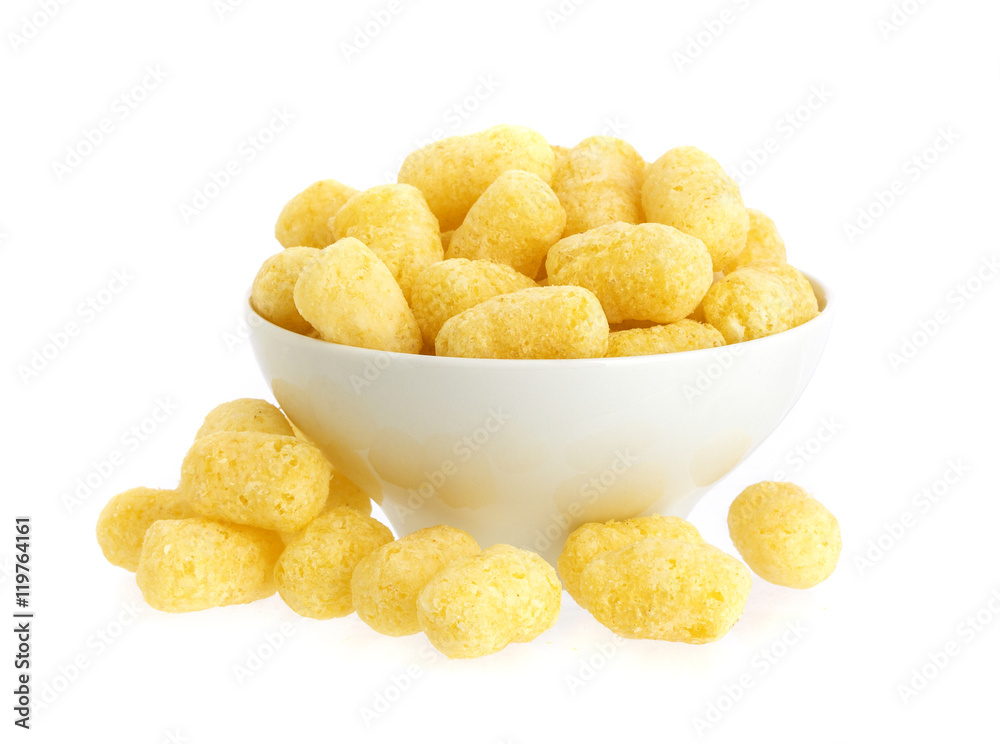 Corn sticks in bowl isolated on white Corn sticks in bowl isolated on white