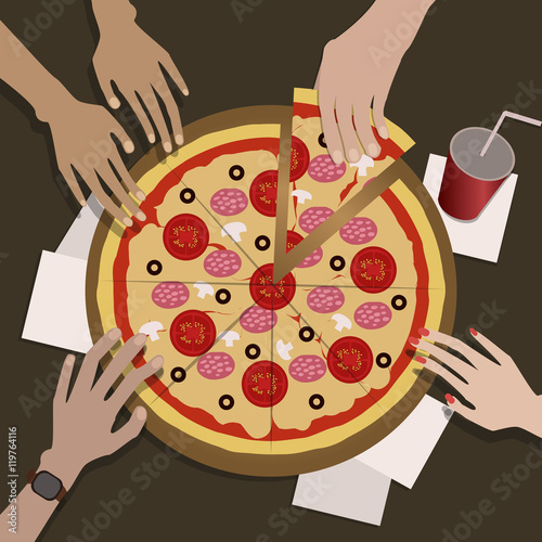 The Company of Friends Eats Pizza