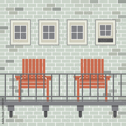 Empty Wooden Chairs At Balcony Vector Illustration