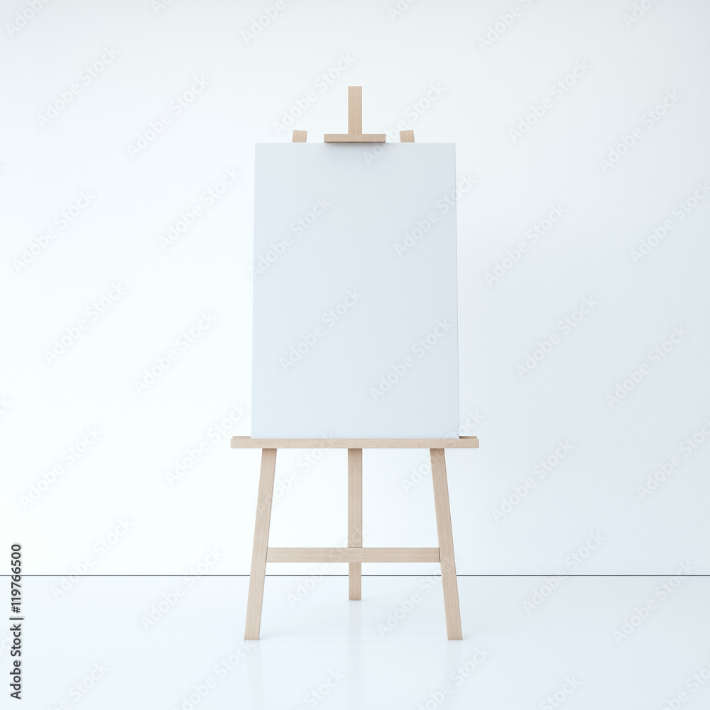 Wooden easel with empty white canvas. 3d rendering Wooden easel with empty white canvas. 3d rendering