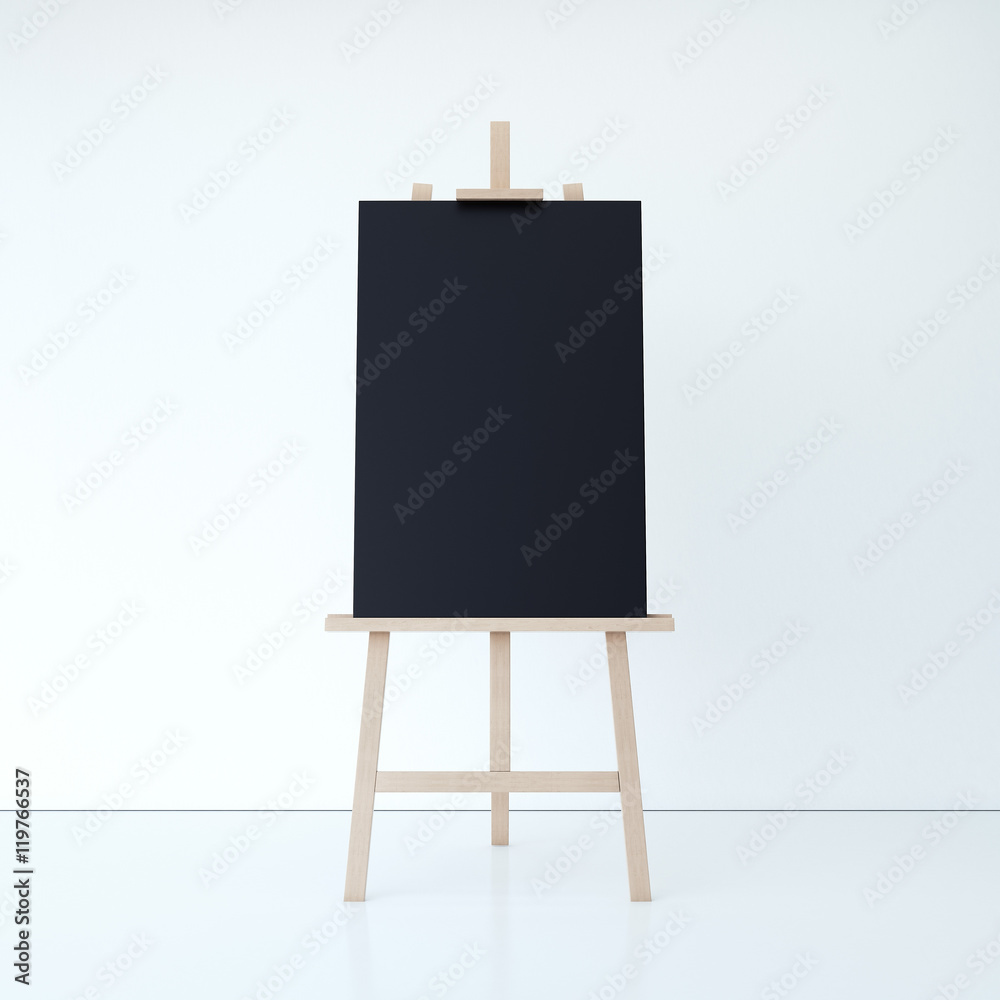 Wooden easel with empty black canvas. 3d rendering Wooden easel with empty black canvas. 3d rendering
