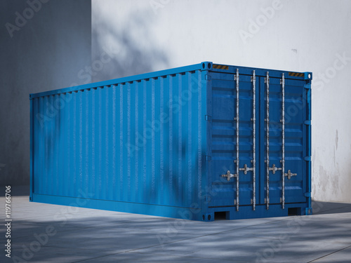 Blue cargo container. 3d rendering