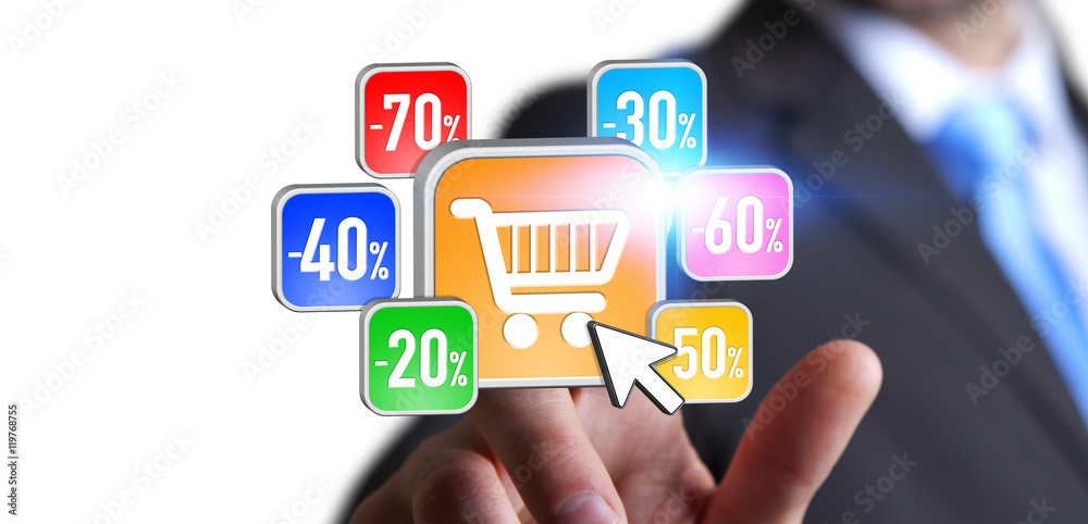Young man shopping during sales period Young man shopping during sales period