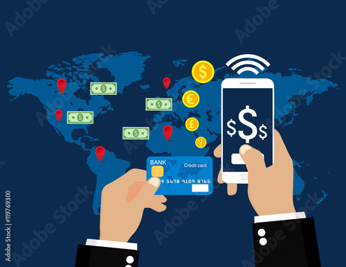 Online and mobile payments. Vector illustration flat design
