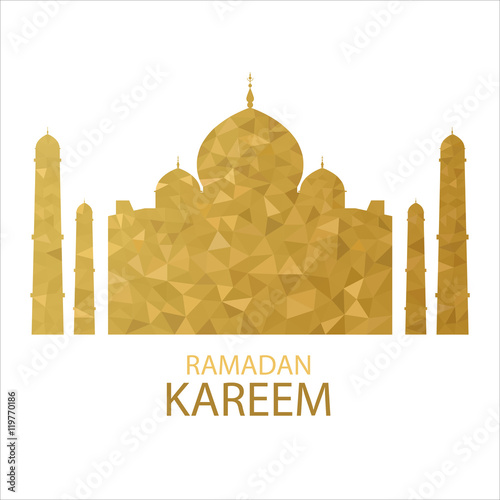 Vector Moon  Lightning Triangle Background with Ramadan Kareem Greetings. Silhouette Vector Illustration