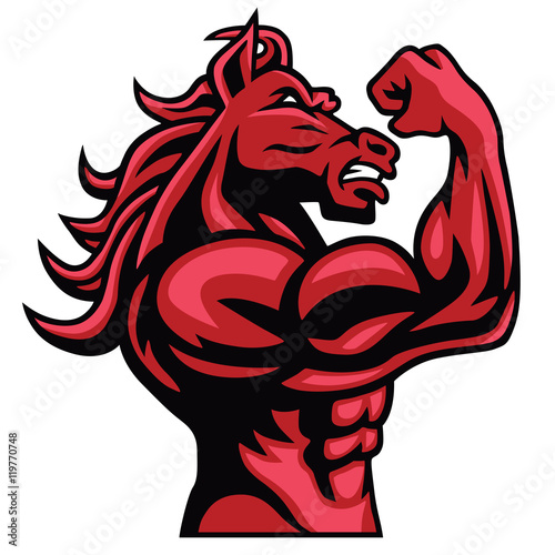 Red Horse Bodybuilder Posing His Muscular Body  Vector Mascot