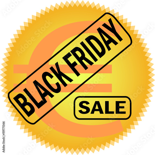 Icono Black Friday con símbolo de euro, en tonos amarillos y anaranjados sobre fondo blanco. Vector ilustración