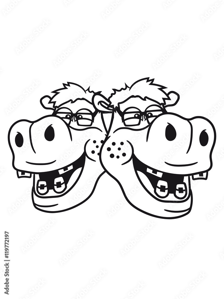 Obraz premium team buddies 2 couple duo head face nerd geek smart freak stupid pimple zahnspange hornbrille funny hippo happy