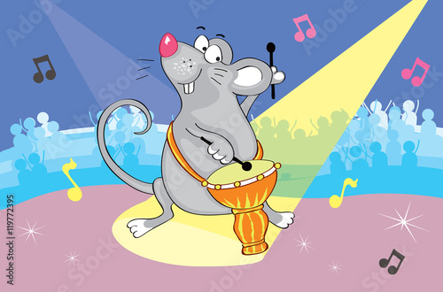 Mouse musician with drums. Vector