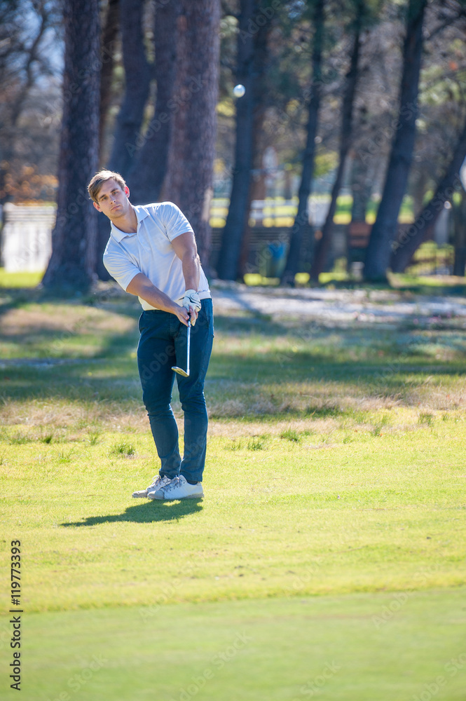 golfer playing a chip shot onto the green golfer playing a chip shot onto the green