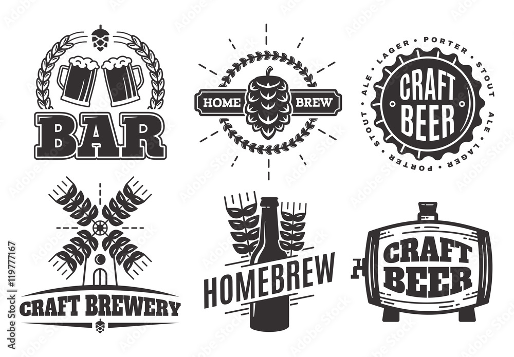 Vector vintage craft beer logos. bar labels, emblems and design