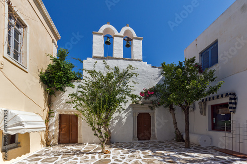 White church in Parakia, Paros island, Cyclades, Greece photo
