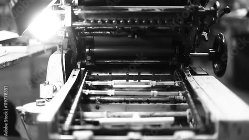 Printing Press in Print Shop in Black and White