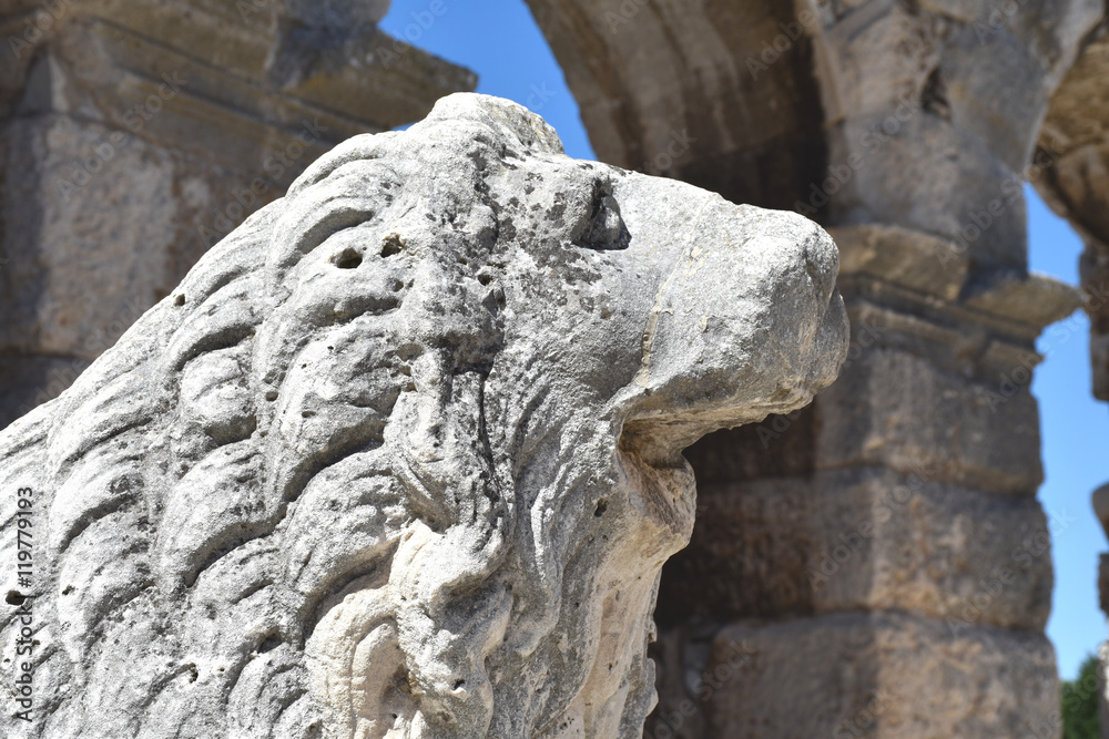 Löwe: Römische Statue eines Löwen (Amphitheater in Pula / Istrien / Kroatien)