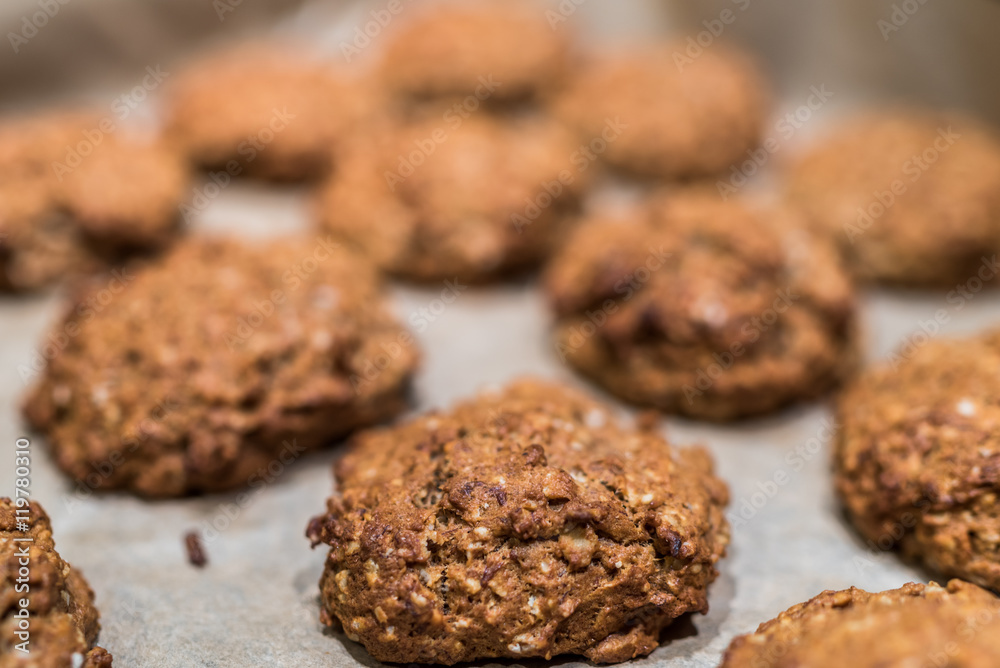 Closeup of Healthy home made banana sweetened oat cookies Closeup of Healthy home made banana sweetened oat cookies